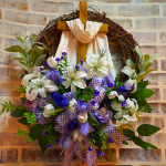 Spring Cross Wreath with White Silk Scarf - Christian Artwork