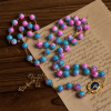 Christianartworkshop Divine Harmony Handmade Floral Rosary: Miraculous Medal & Crucifix of 8mm Blue&Purple