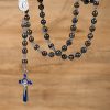 Christianartworkshop Virgin Mary & Blue Crucifix of 8mm Blue Gold Stone Beads Rosary