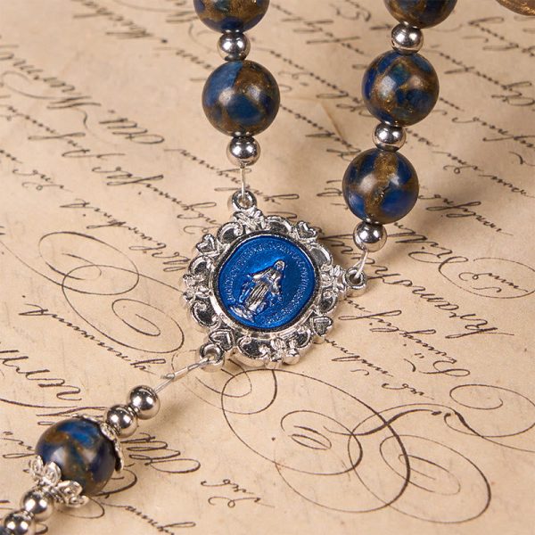 Christianartworkshop Virgin Mary & Blue Crucifix of 8mm Blue Gold Stone Beads Rosary