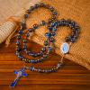 Virgin Mary & Blue Crucifix of 8mm Blue Gold Stone Beads Rosary