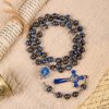 Christianartworkshop Virgin Mary & Blue Crucifix of 8mm Blue Gold Stone Beads Rosary