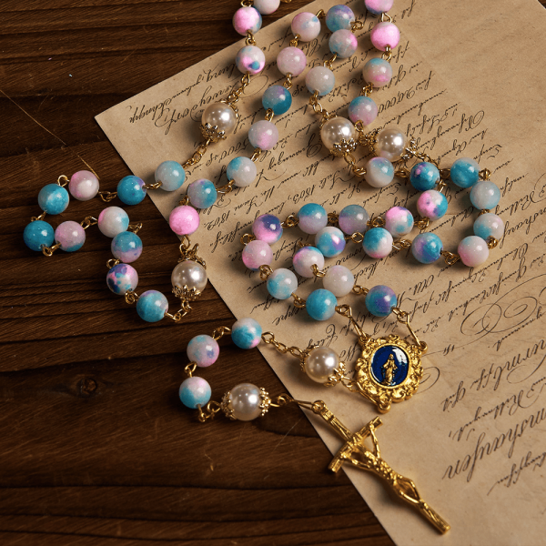 Christianartworkshop PRAYERFUL FAITH: Celestial Grace Floral Handmade Rosary of 8mm Blue&Purple