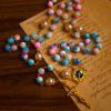 Celestial Grace Floral Handmade Rosary Miraculous Medal & Crucifix of 8mm Blue&Purple: Find Peace and Divine Connection