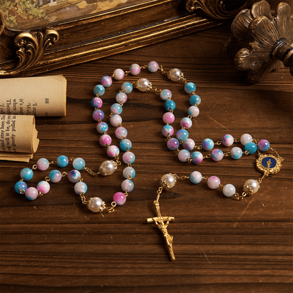Christianartworkshop Celestial Grace Floral Handmade Rosary Miraculous Medal & Crucifix of 8mm Blue&Purple: Find Peace and Divine Connection