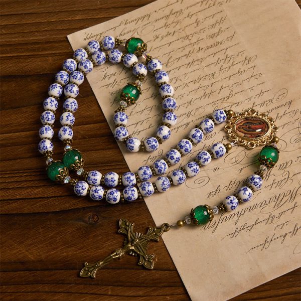 PRAYERFUL FAITH: Handmade Floral Rosary of 8mm Ceramics & Jade