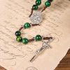 Christianartworkshop St. Benedict Medal & Crucifix of 8mm Green Tiger's Eye Rosary—Discover Tranquility and Spiritual Strength
