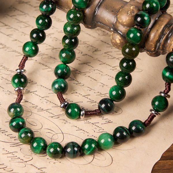 Christianartworkshop St. Benedict Medal & Crucifix of 8mm Green Tiger's Eye Rosary—Discover Tranquility and Spiritual Strength
