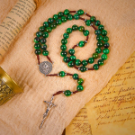 St. Benedict Medal & Crucifix of 8mm Green Tiger's Eye Rosary—Discover Tranquility and Spiritual Strength