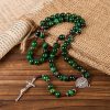 Christianartworkshop St. Benedict Medal & Crucifix of 8mm Green Tiger's Eye Rosary—Discover Tranquility and Spiritual Strength