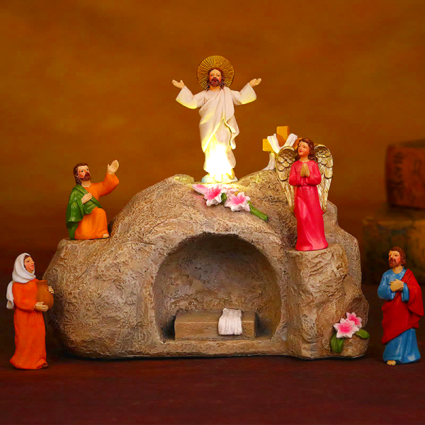 Resurrection Scene with Jesus, Angels, and Disciples - Illuminated Easter Ornament