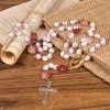 Christianartworkshop St. Therese Medal & Crucifix of 8mm Rose & Ivory Floral Elegance Rosary—Embrace the Grace and Beauty of Faith