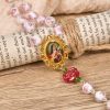 Christianartworkshop St. Therese Medal & Crucifix of 8mm Rose & Ivory Floral Elegance Rosary—Embrace the Grace and Beauty of Faith