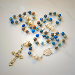 Miraculous Medal & Crucifix of 8mm Deep Blue Imperial Stone Handmade Rosary for Daily Pray