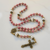 Christianartworkshop Miraculous Medal & Crucifix of 8mm Natural Red Wood Vein Stone Handmade Rosary Beads
