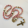 Jesus Is The Gift: Natural Red Wood Vein Stone Handmade Rosary with Gift Card