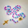Divine Harmony Handmade Floral Rosary: Miraculous Medal & Crucifix of 8mm Blue&Purple