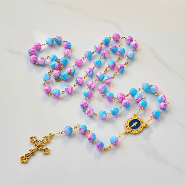 Christianartworkshop PRAYERFUL FAITH: Divine Harmony Handmade Floral Rosary of 8mm Blue&Purple