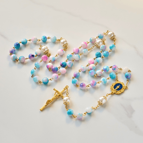 Christianartworkshop PRAYERFUL FAITH: Celestial Grace Floral Handmade Rosary of 8mm Blue&Purple