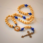 Our Lady & Crucifix of 10mm Handmade Wooden Beads Lapis Lazuli Our Father Beads Rosary