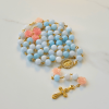 Christianartworkshop Our Lady of Guadalupe & Crucifix of 8mm Handmade Blue Aquamarine Chalcedony Beads Rosary