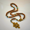 Holy Family & Crucifix of 8mm Handmade Pine Wood & African Turquoise Rosary