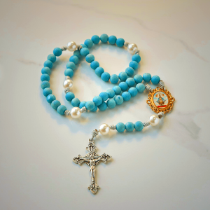 Our Lady & Crucifix of 8mm Sparkling Glass Sand Bead Handmade Rosary