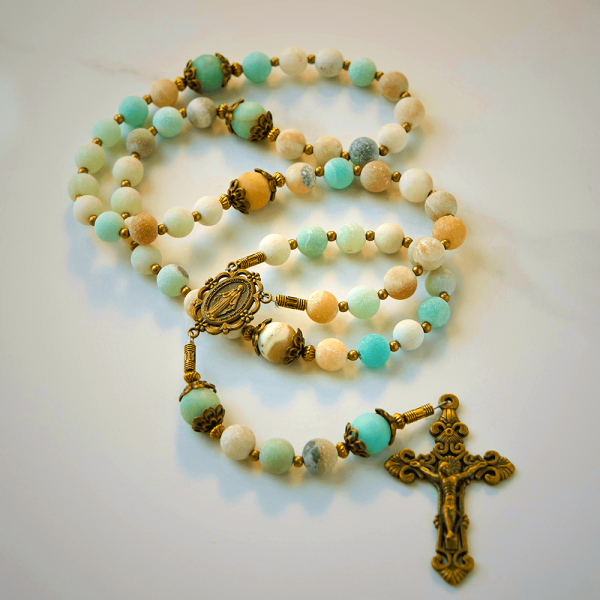 Handmade 8mm Matte Amazonite Rosary - A Timeless Piece of Devotion