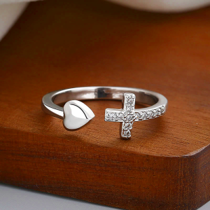 3 Color Heart & Cross Symbol Blessed Minimalist Adjustable Ring