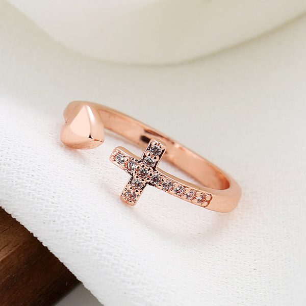 Christianartworkshop 3 Color Heart & Cross Symbol Blessed Minimalist Adjustable Ring