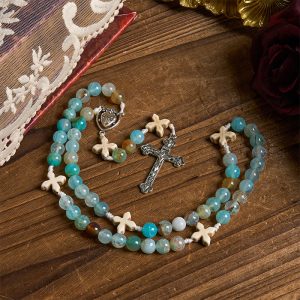 Christianartworkshop Serenity in Prayer Rosary: Handmade Peace and Devotion with 8mm Sky-blue Pattern Agate Beads