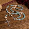 Christianartworkshop Serenity in Prayer Rosary: Handmade Peace and Devotion with 8mm Sky-blue Pattern Agate Beads