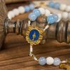 Christianartworkshop Starry Divine Handmade Rosary: Blue Agate Beads and Celestial Golden Accents