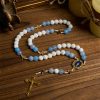 Christianartworkshop Starry Divine Handmade Rosary: Blue Agate Beads and Celestial Golden Accents