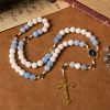Christianartworkshop Starry Divine Handmade Rosary: Blue Agate Beads and Celestial Golden Accents