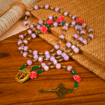 Handmade Floral Crystal Rosary: Light Pink Beads Blossom of Grace Elegance and Devotion