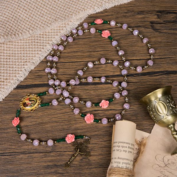 Christianartworkshop Handmade Floral Crystal Rosary: Light Pink Beads Blossom of Grace Elegance and Devotion