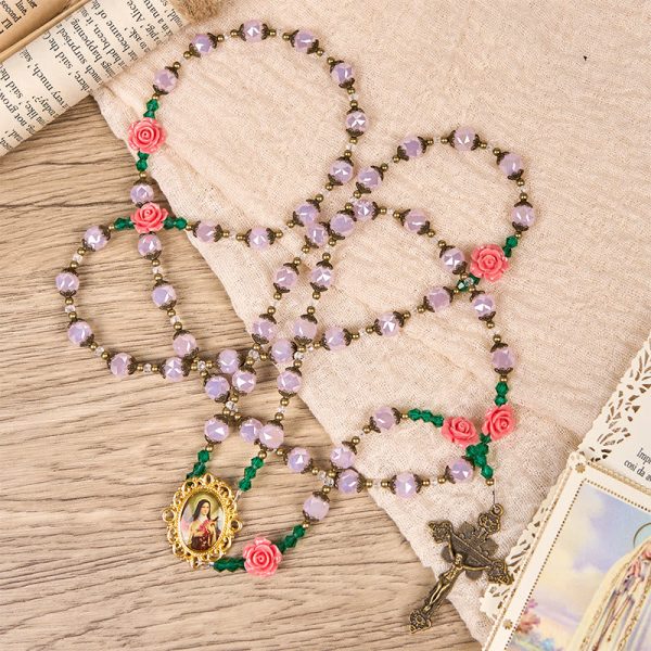 Christianartworkshop Handmade Floral Crystal Rosary: Light Pink Beads Blossom of Grace Elegance and Devotion