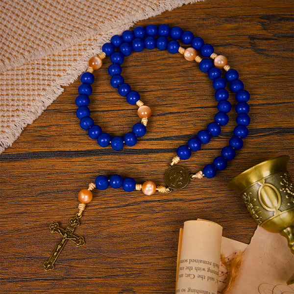 Handmade Blue Wooden Rosary: Ocean of Faith Simplicity and Sacredness 10mm Beads