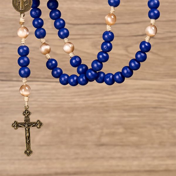 Christianartworkshop Handmade Blue Wooden Rosary: Ocean of Faith Simplicity and Sacredness 10mm Beads