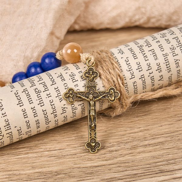 Christianartworkshop Handmade Blue Wooden Rosary: Ocean of Faith Simplicity and Sacredness 10mm Beads