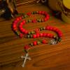 Handmade Floral Rosary with Green Sandalwood & Peachy-Pink Bodhi Seed Beads – A Floral Tribute to the Sacred Heart