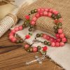 Christianartworkshop Handmade Floral Rosary with Green Sandalwood & Peachy-Pink Bodhi Seed Beads – A Floral Tribute to the Sacred Heart