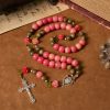 Christianartworkshop Handmade Floral Rosary with Green Sandalwood & Peachy-Pink Bodhi Seed Beads – A Floral Tribute to the Sacred Heart