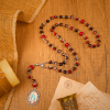 Holy Gail & Miraculous Medal of 8mm Black-red Glass Round Beads Rosary