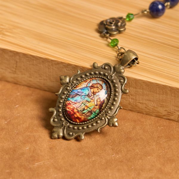 Christianartworkshop Handmade Rosary with Lapis Beads and Floral Medallion – A Divine Reflection of Family and Faith