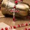 Virgin Marry & Crucifix of 8mm Red Glass Round Beads Rosary