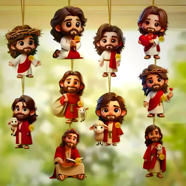Christian Cartoon Jesus Wooden Ornaments - 10/20/30-Piece Sets