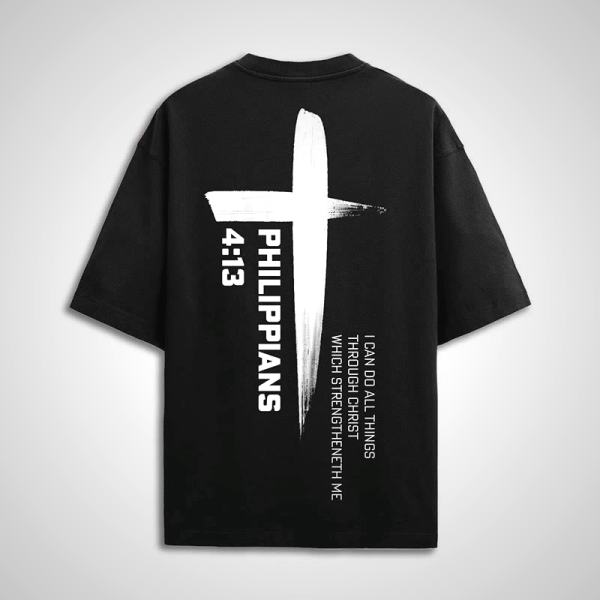 Philippians 4:13 Strength Cross T-Shirt - Christian Artwork