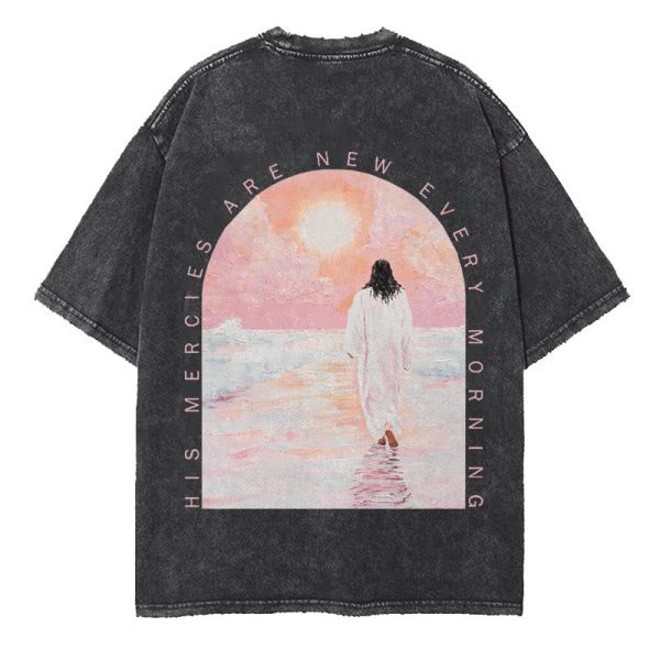 Christianartworkshop His Mercies Are New Double Sided Unisex Washed Christian T-Shirt